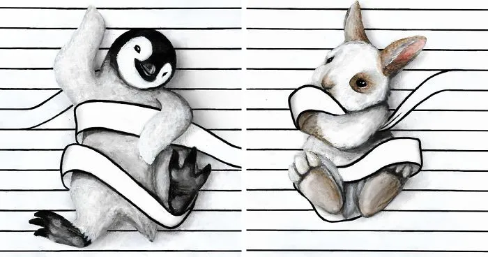 My 8 Animal Drawings On Lined, Dotted, And Graph Paper Are Made To Look Like They Are 'Playing' On The Page