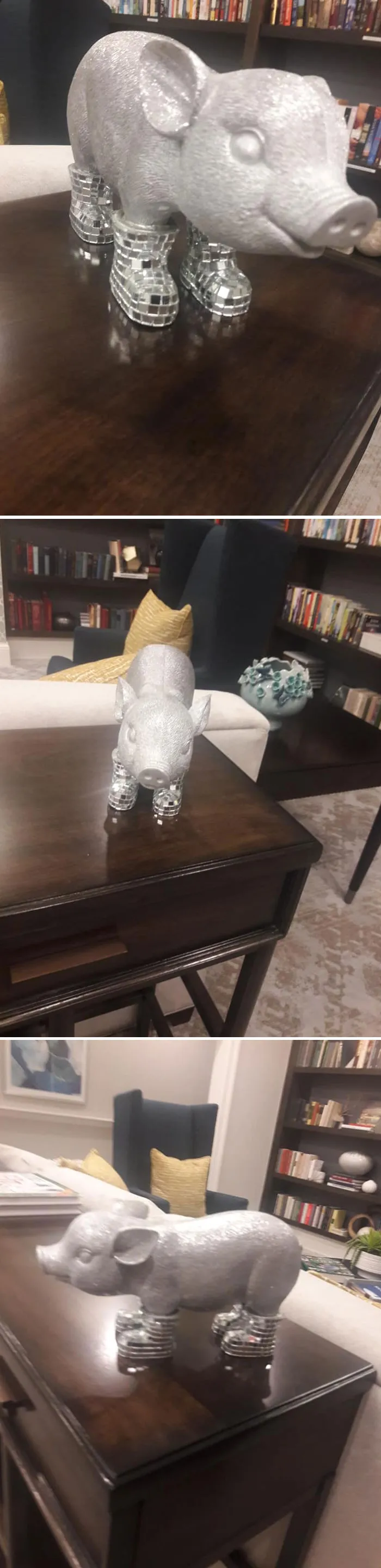 I Present To You.... Disco Pig! Found This Little Guy Hanging Out In The Library At My Grandmother's Retirement Home. Provided By One Of The Residence
