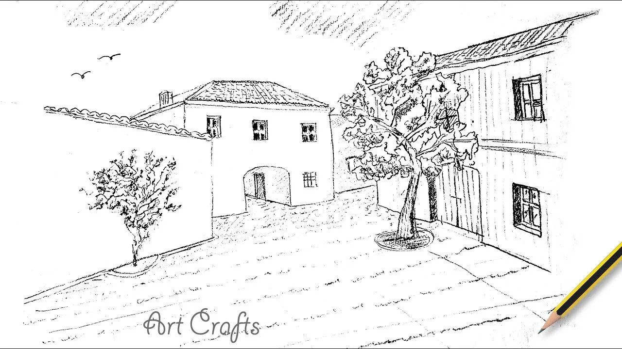 How To Draw Scenery With Pencil Step By Step.  Pibi Art Crafts.