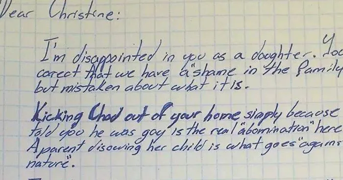 Mom Throws Out Her Gay Son After He Comes Out, Grandpa Disowns Her With Powerful Letter