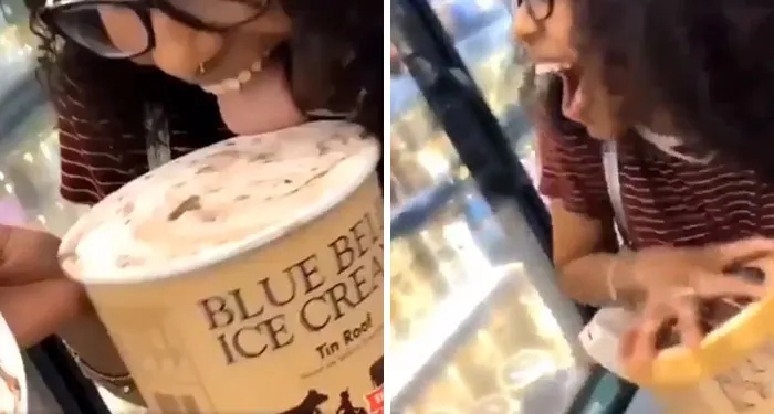 Esta mujer quitó la tapa del helado, lo lamió, volvió a poner la tapa y lo dejó en el congelador de la tienda