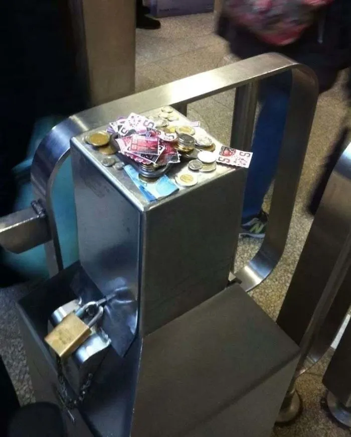 Honest Canadian Commuters. The Workers Were Missing And The Automatic Gates Were Broken. This Is The Result