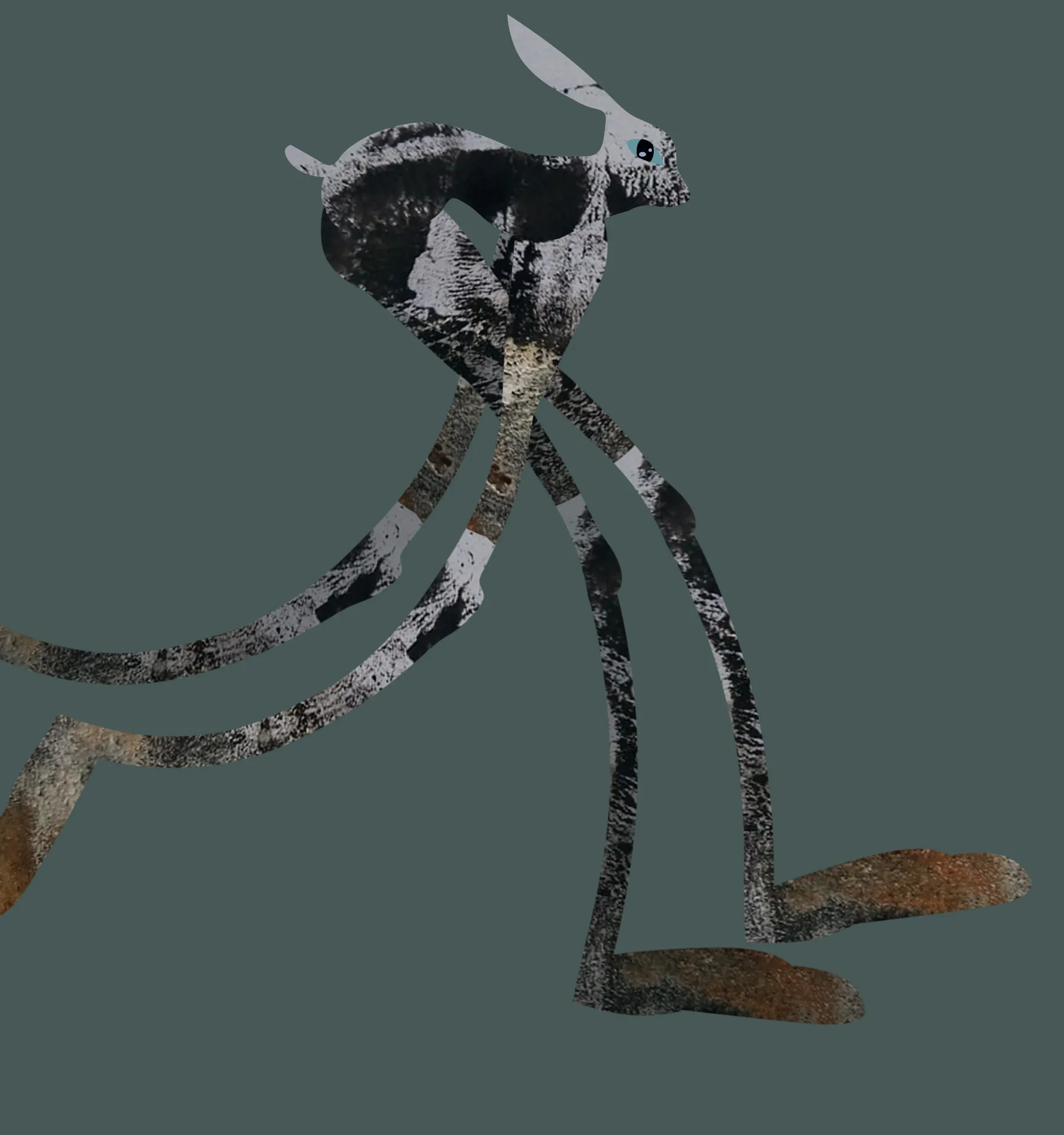 A Series Of Long-Legged Hare Created Based On The Imprint On The Road