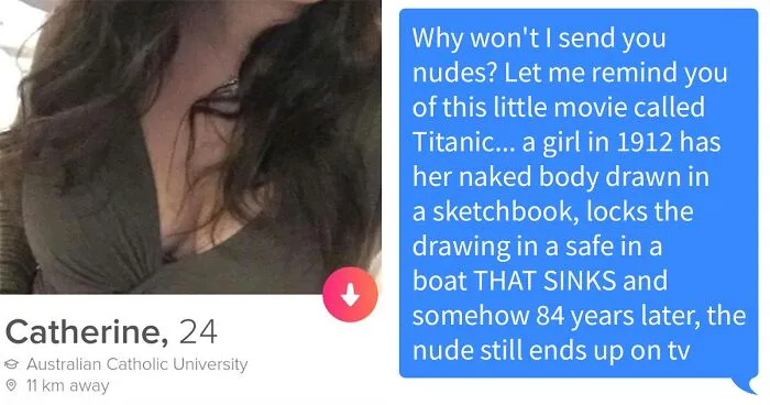 Girl Explains Why She Won't Send Nudes On Tinder, Guy Convinces Her Otherwise