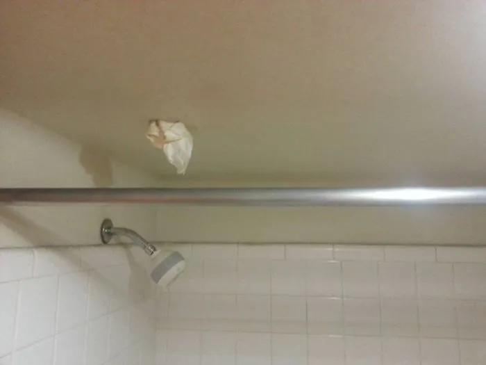 Nothing Screams Quality Hotel Room Like A Hole In The Ceiling With A Napkin Jammed In It