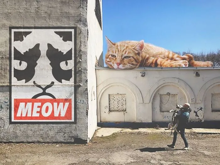 Este artista crea imágenes mostrando cómo sería el mundo si los gatos fueran mucho más grandes (30 imágenes)