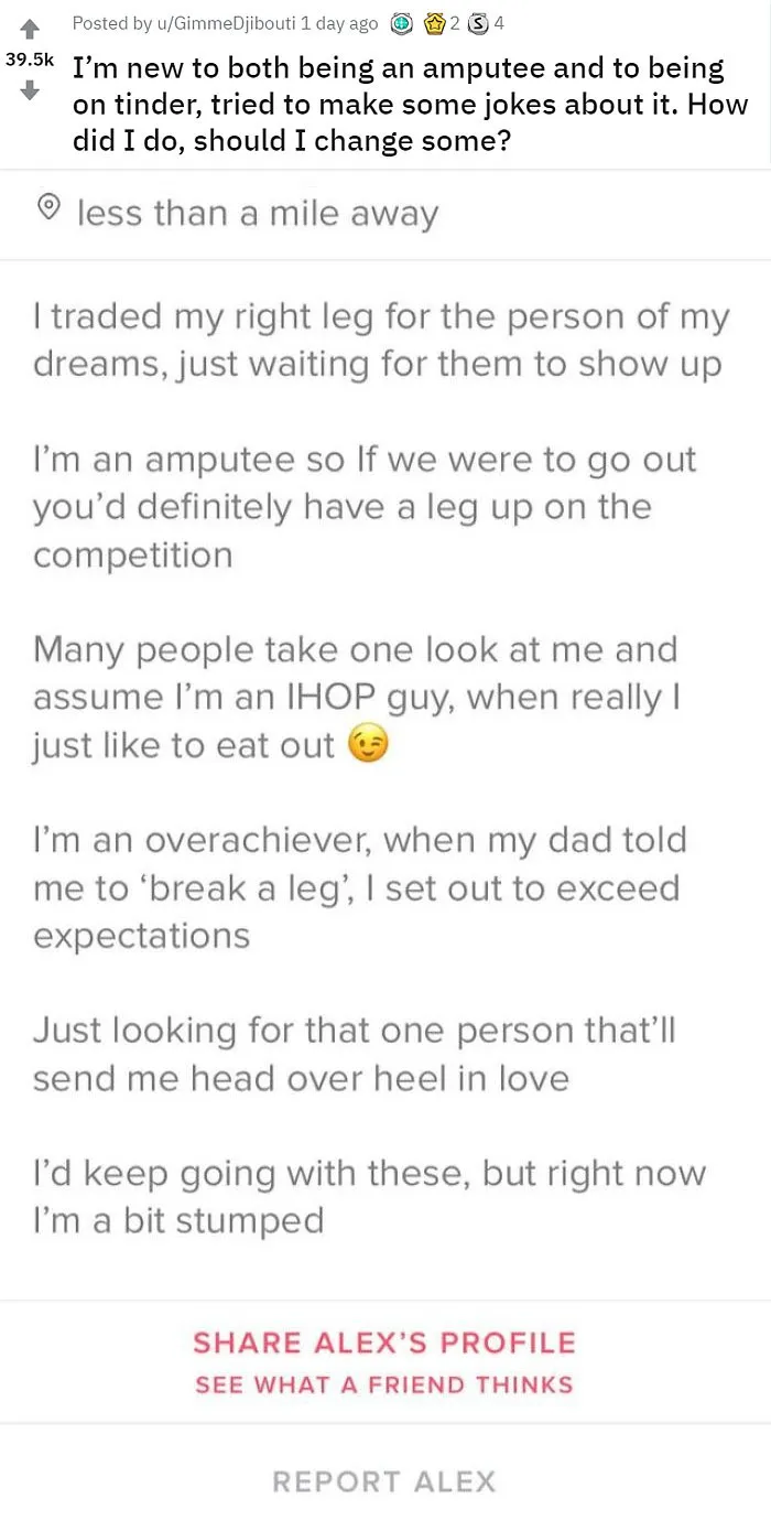 12 Funny Tinder Bios From Amputees Who Did Not Lose Their Sense Of Humor