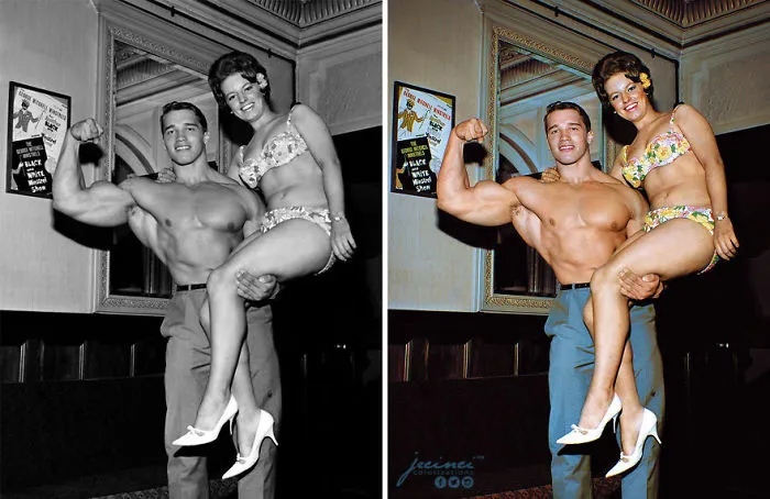 Arnold Schwarzenegger Posing At The Victoria Palace Theatre In London, Circa 1968