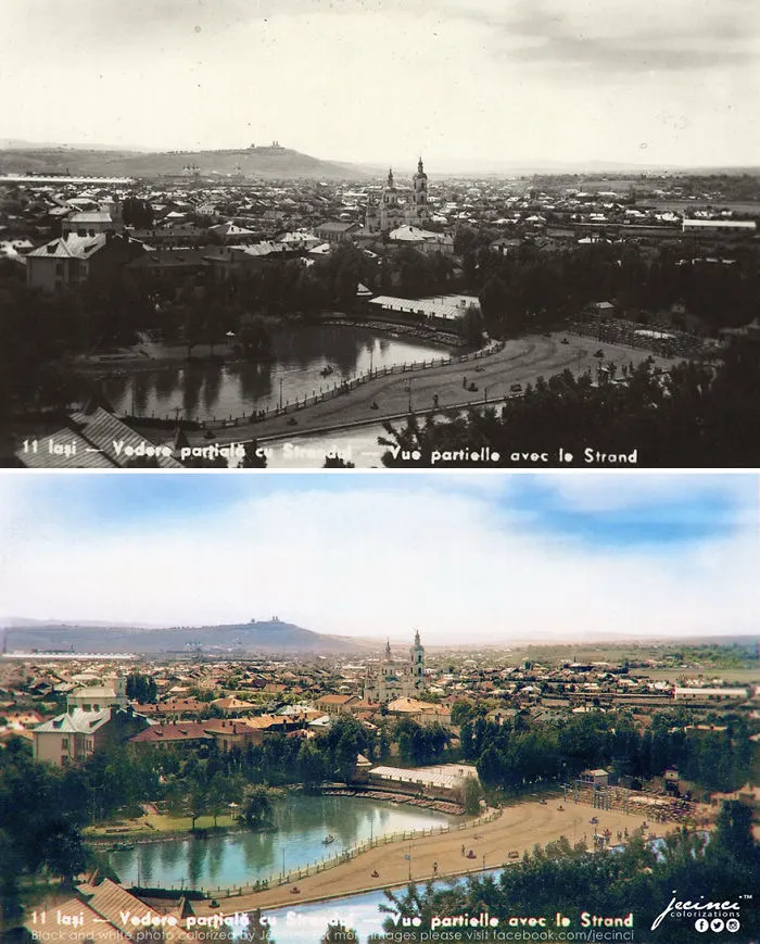 Podu Ros Neighbourhood Viewed From The The Palace Of Culture With The City Pool In The Foreground, Iasi, Romania, Early 20th Century