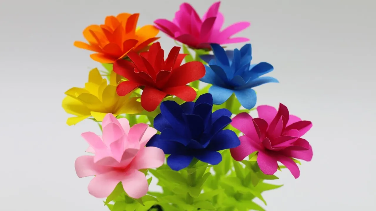 How To Make Easy DIY Colorful Paper Stick Flower-Stick Flowers Ideas-Easy Paper Pot Flower Tuitorial!