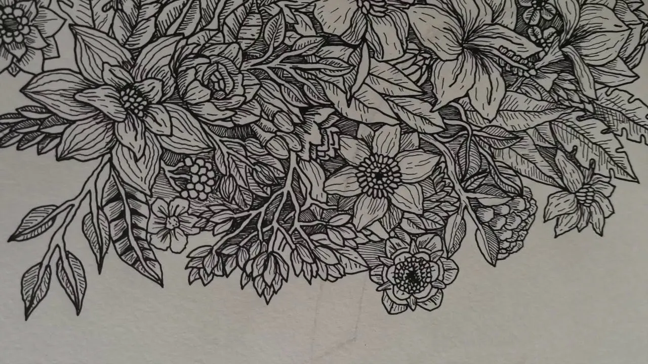 Full Page Floral Doodle - I Decided To Completely Fill A Page With Thin And Thick Lined Floral Doodles, And I Filmed It. Here's The Outcome. Hope You Like It.