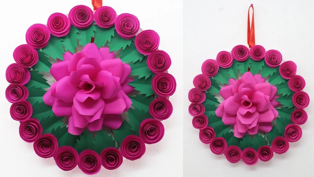 How To Make DIY Paper Rose Wall Hanging-Paper Flowers Tutorial Step By Step-Paper Rose Wall Craft!