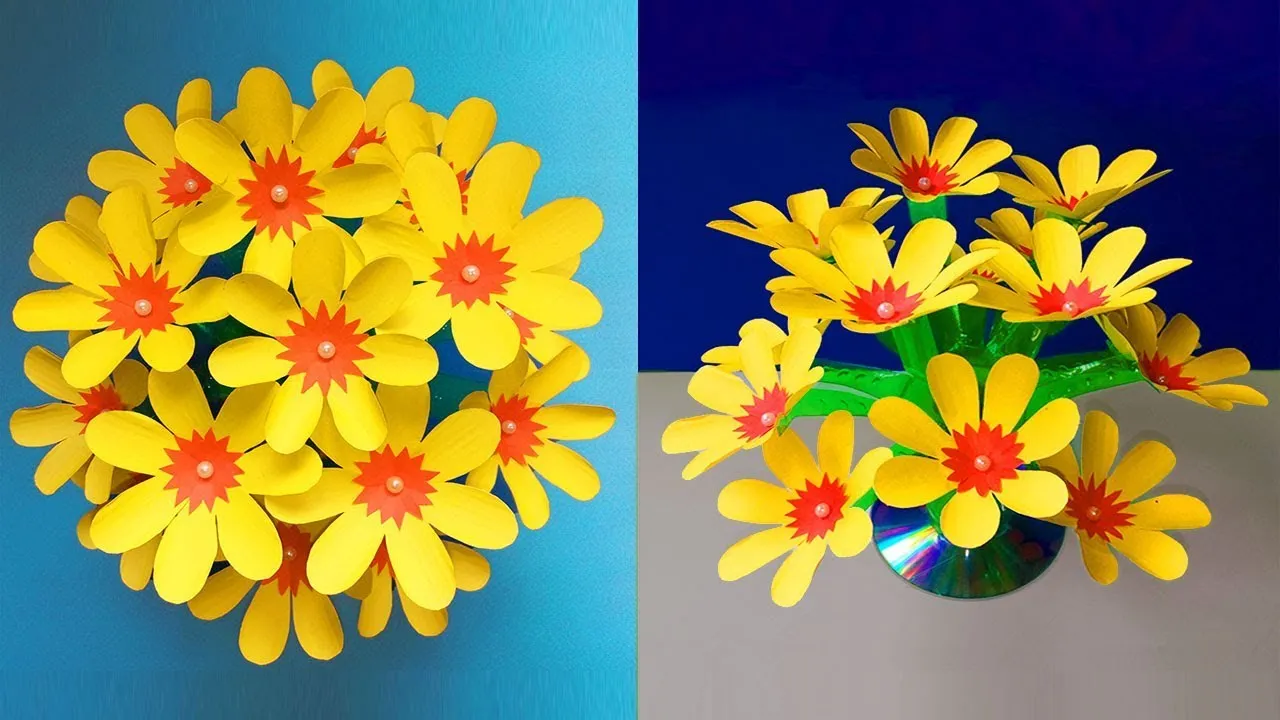 Easy Beautiful Paper Flowers Vase - Empty Plastic Bottle Vase Making Craft Decor Ideas