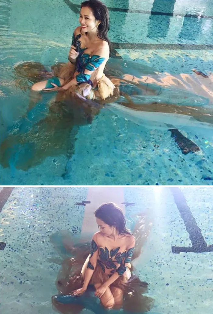 No hay que ponerse un vestido marrón en una piscina