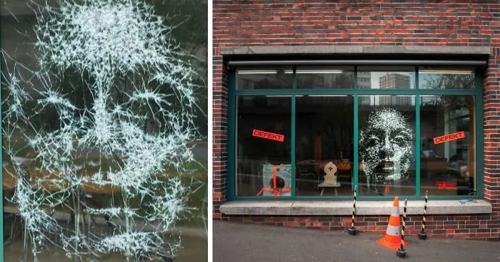 Artist Creates Amazing Portrait By Smashing Glass In Certain Places