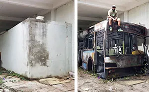 Portuguese Graffiti Artist Turns A Concrete Block Into An Abandoned Bus