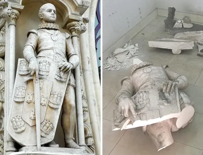 Man Climbed Onto The Pedestal The Statue Sits Upon, Attempted To Take A Selfie And Knocked The Statue Over