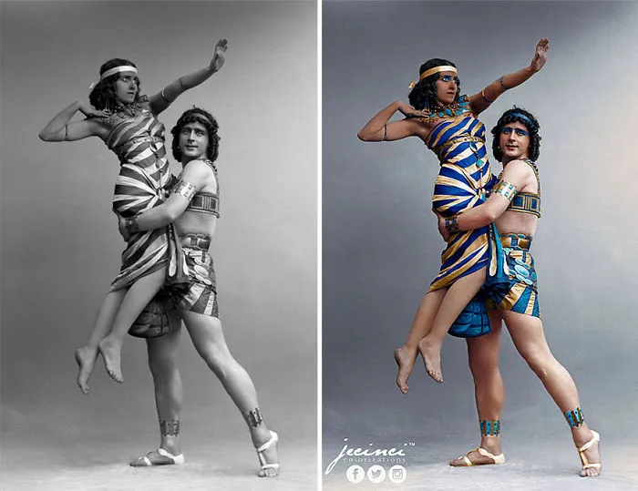 Fokin & Fokina, trajes de ballet de Cleopatra, Estocolmo, 1914