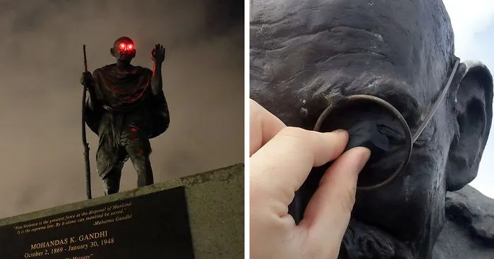 Someone Vandalized Gandhi's Statue In San Francisco And It Now Has Beaming Red Eyes