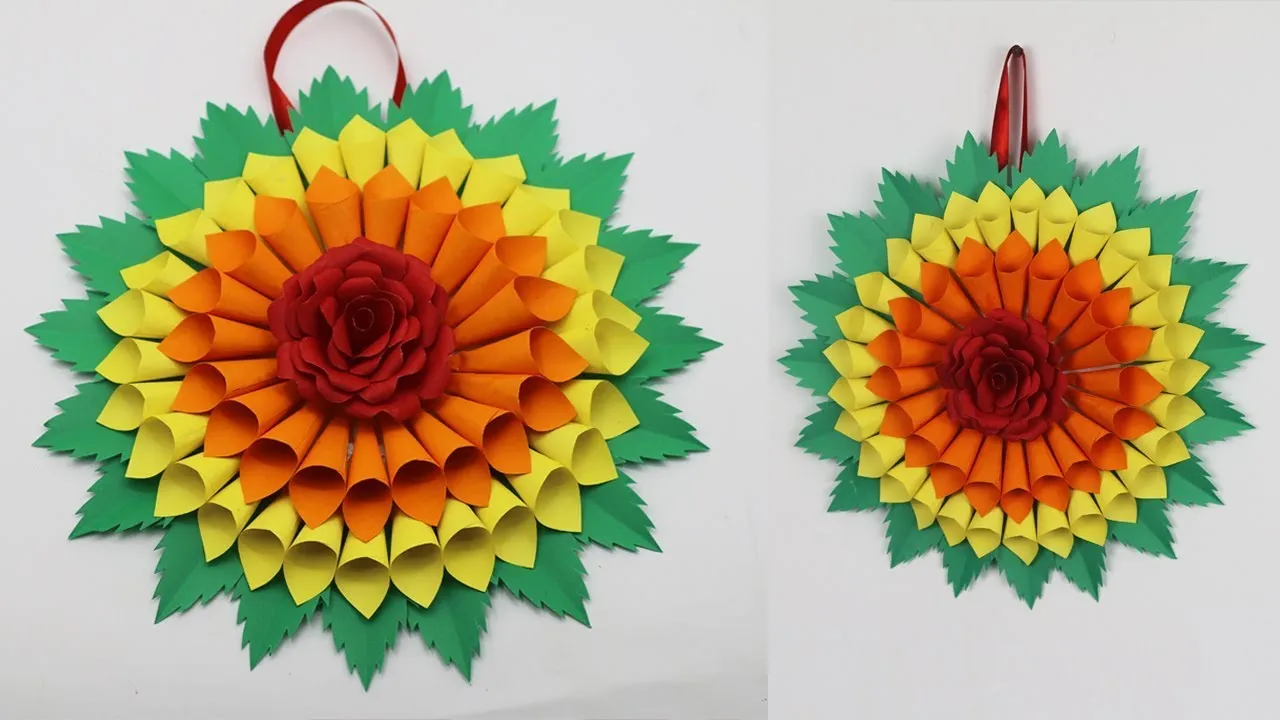 How To Make Origami Colorful Paper Rose Wall Hanging | Paper Rose Wall Craft!