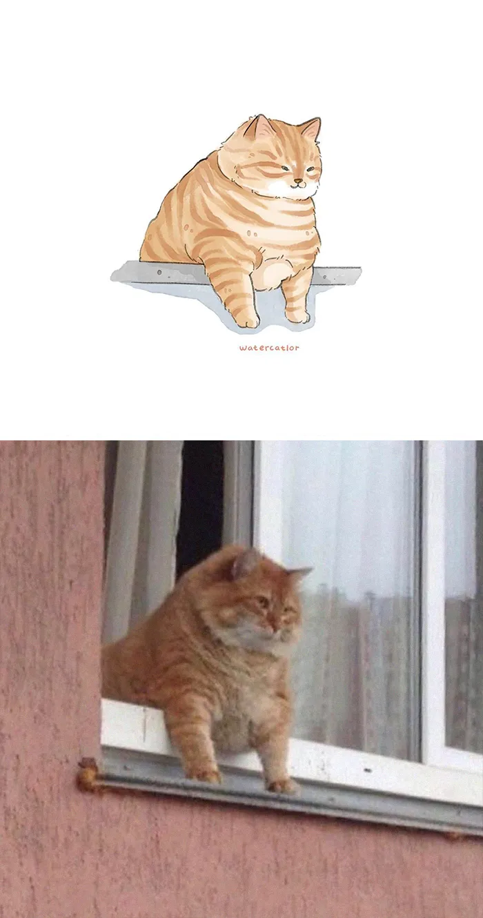 30 Of The Funniest Internet-Famous Cat Pics Get 'Watercolorized' By Amelia Rizky