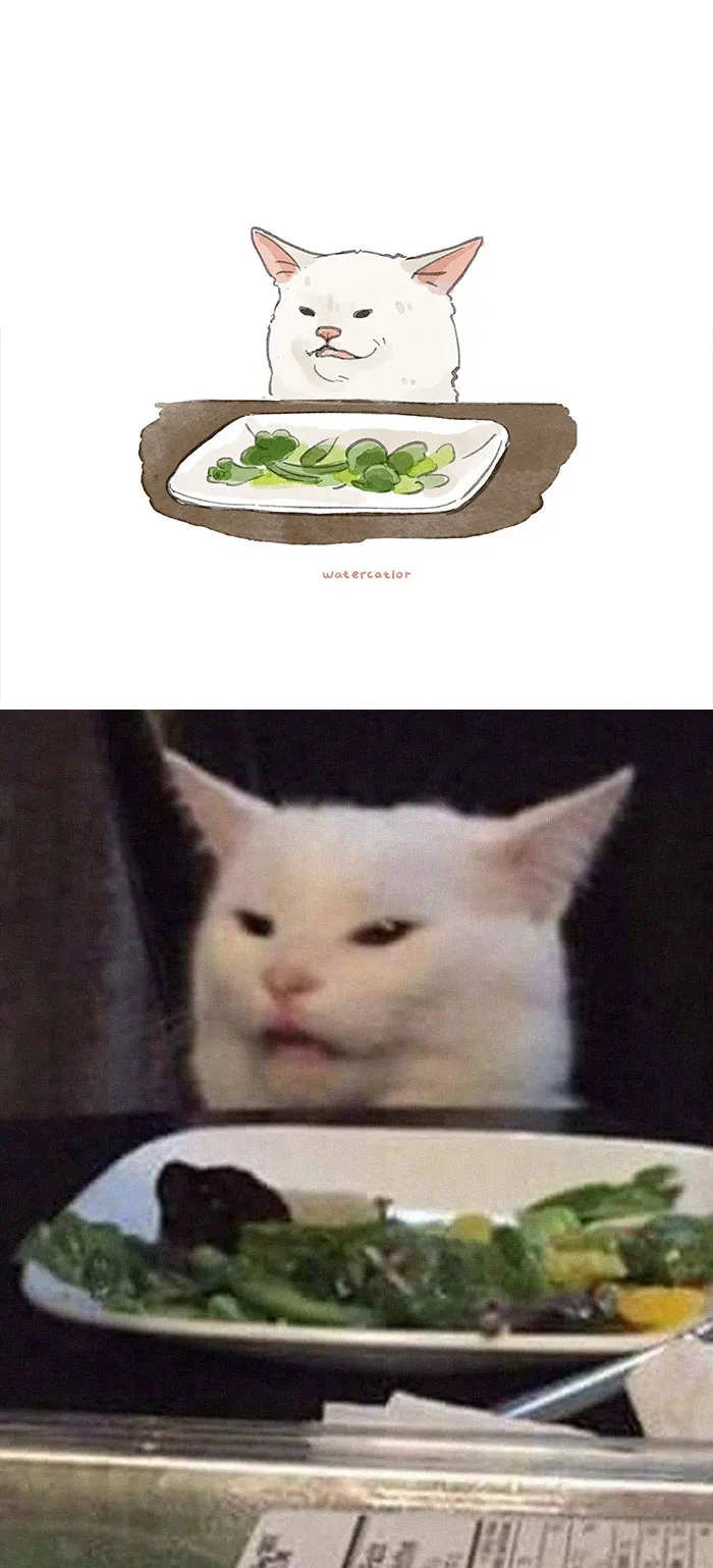 30 Of The Funniest Internet-Famous Cat Pics Get 'Watercolorized' By Amelia Rizky