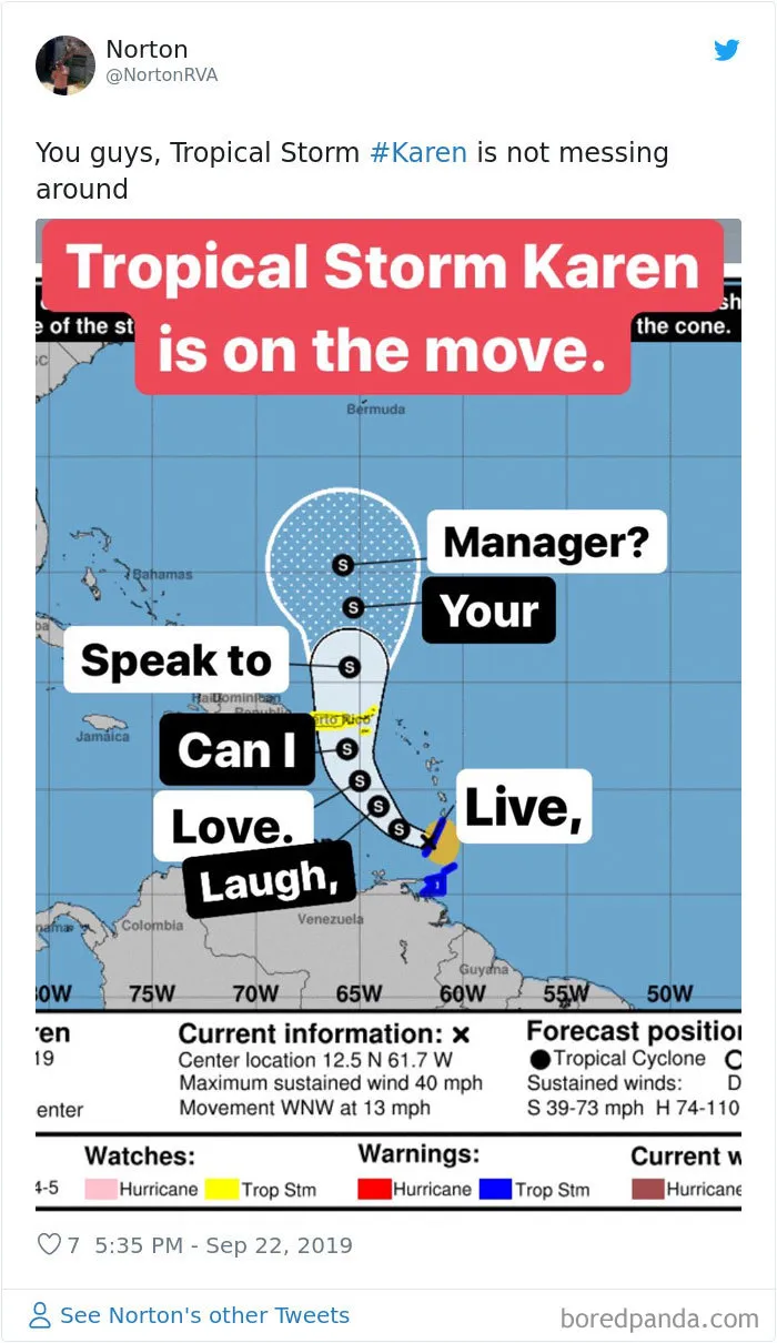 People Are Laughing At Tropical Storm Named 'Karen,' Create 21 Funny Memes