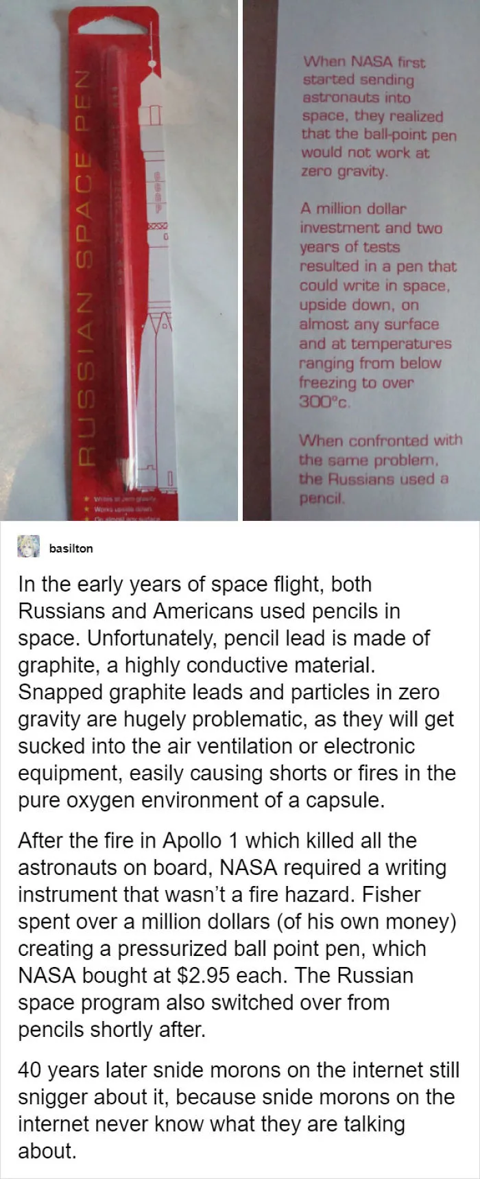 User Explains Why We Don't Use Pencils In Space