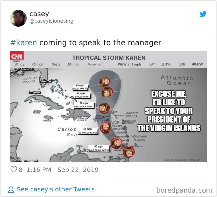 People Are Laughing At Tropical Storm Named 'Karen,' Create 21 Funny Memes
