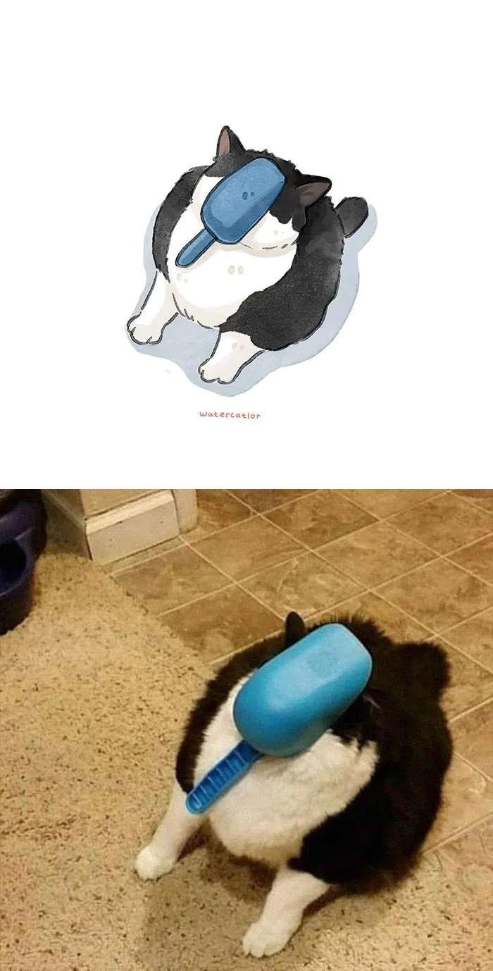 30 Of The Funniest Internet-Famous Cat Pics Get 'Watercolorized' By Amelia Rizky