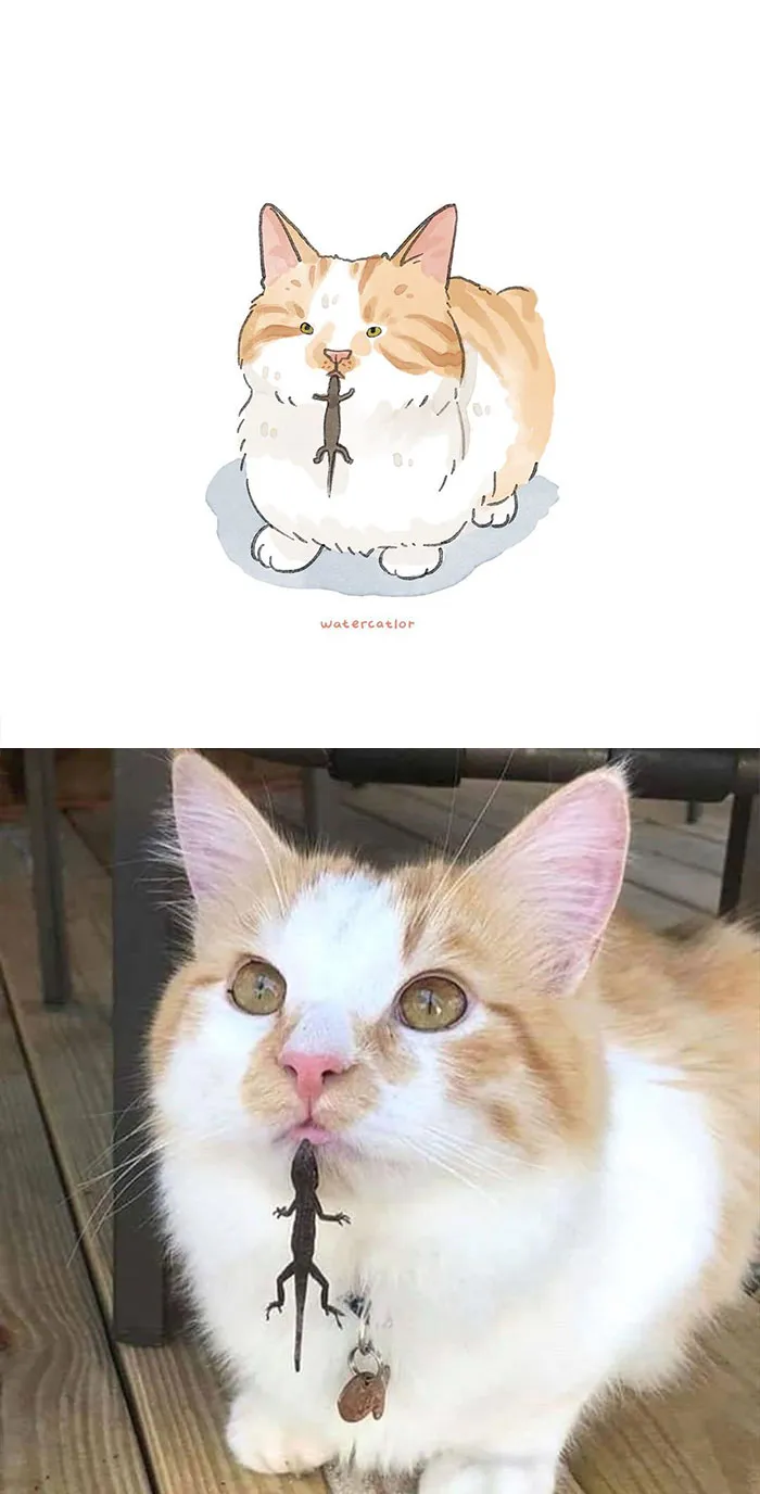 30 Of The Funniest Internet-Famous Cat Pics Get 'Watercolorized' By Amelia Rizky