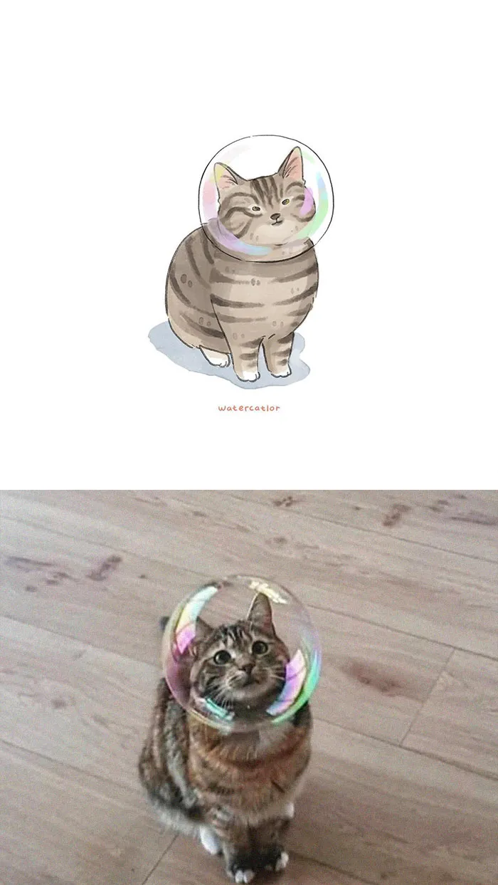 30 Of The Funniest Internet-Famous Cat Pics Get 'Watercolorized' By Amelia Rizky