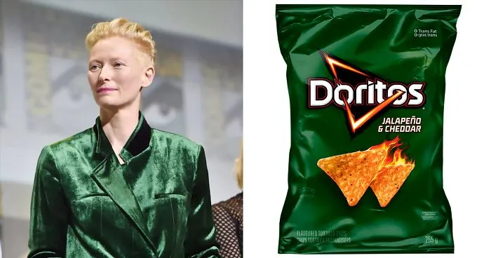 Someone Notices Tilda Swinton's Outfits Look Similar To Different Flavors Of Doritos, Compares Them Side By Side