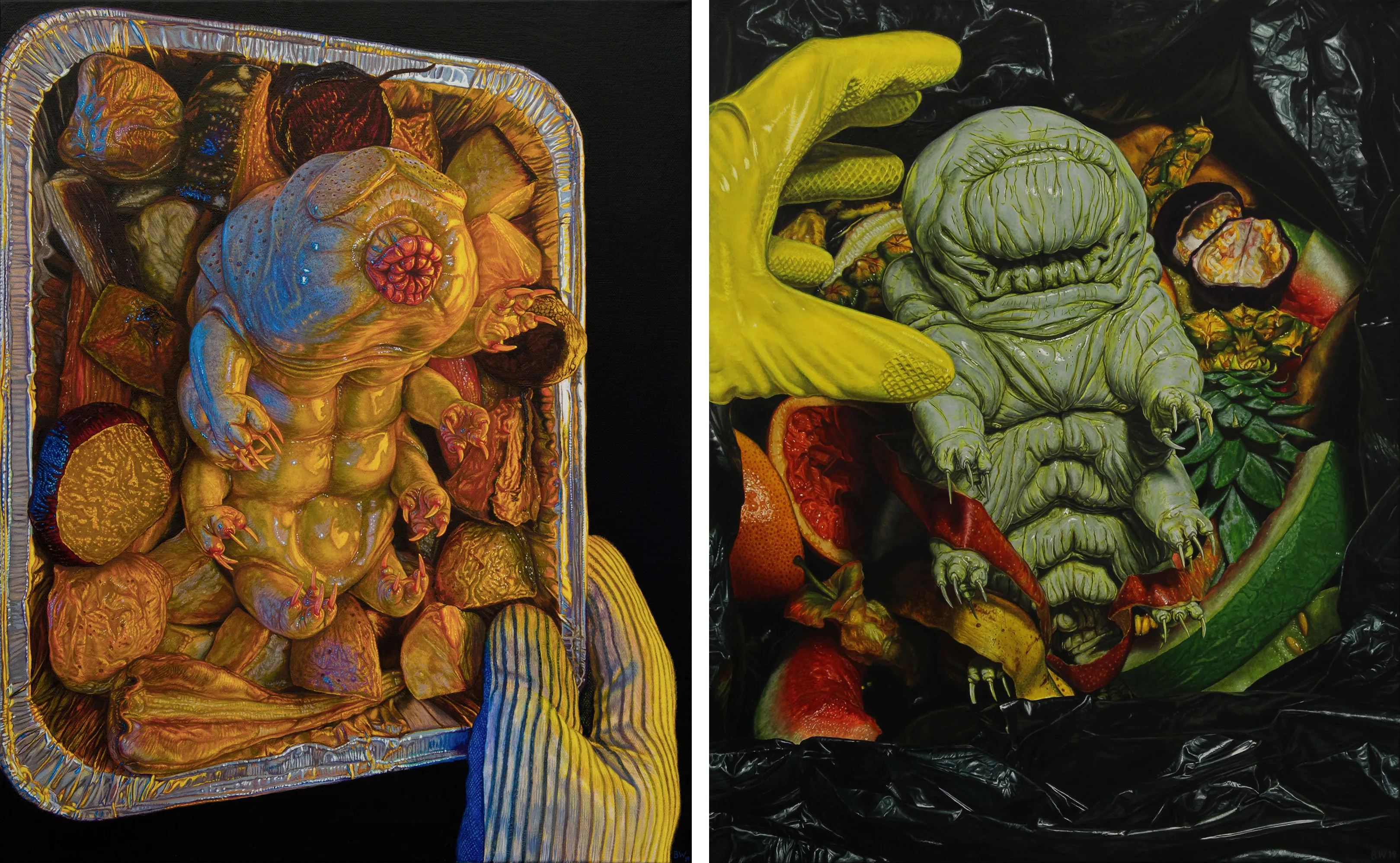 Beau White's New Hyperrealist Tardigrade Paintings Humorously Explore Humanity's Transient Place In A Collapsing Ecosystem