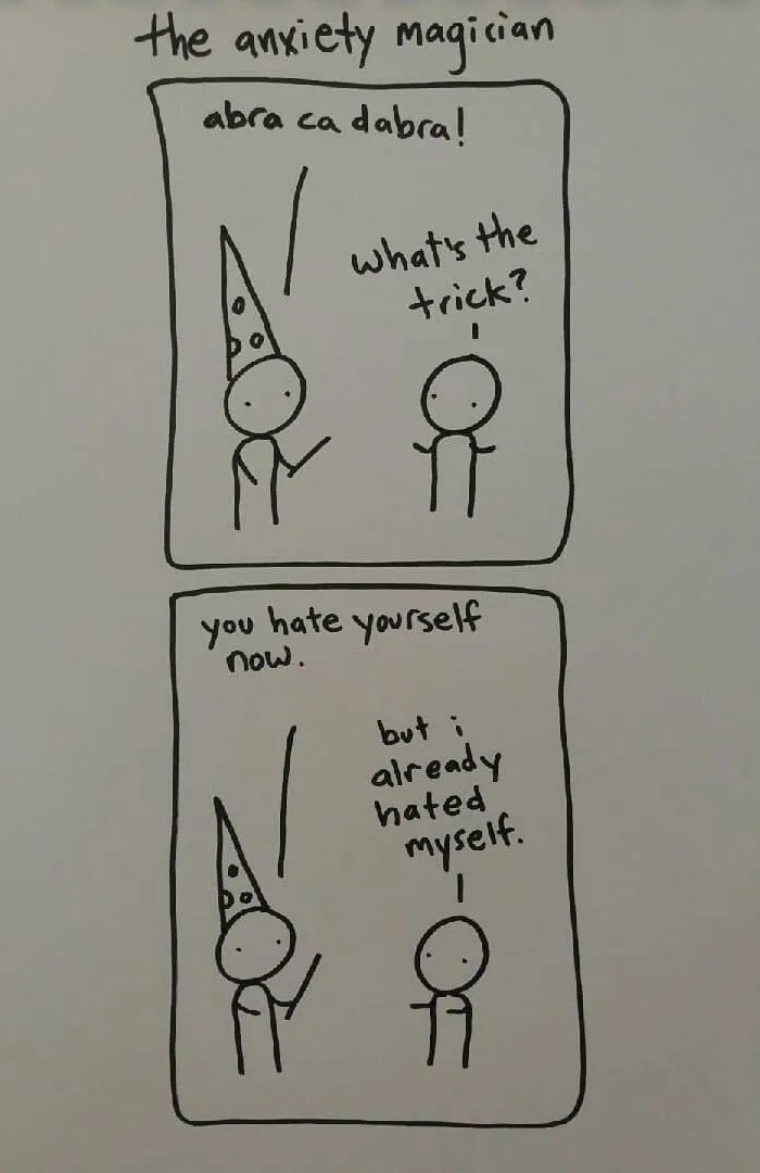 I Started Drawing Minimalist Comics About My Mental Health This Year And For Some Reason That Means Drawing Anxiety Kind Of Like It's A Hotdog