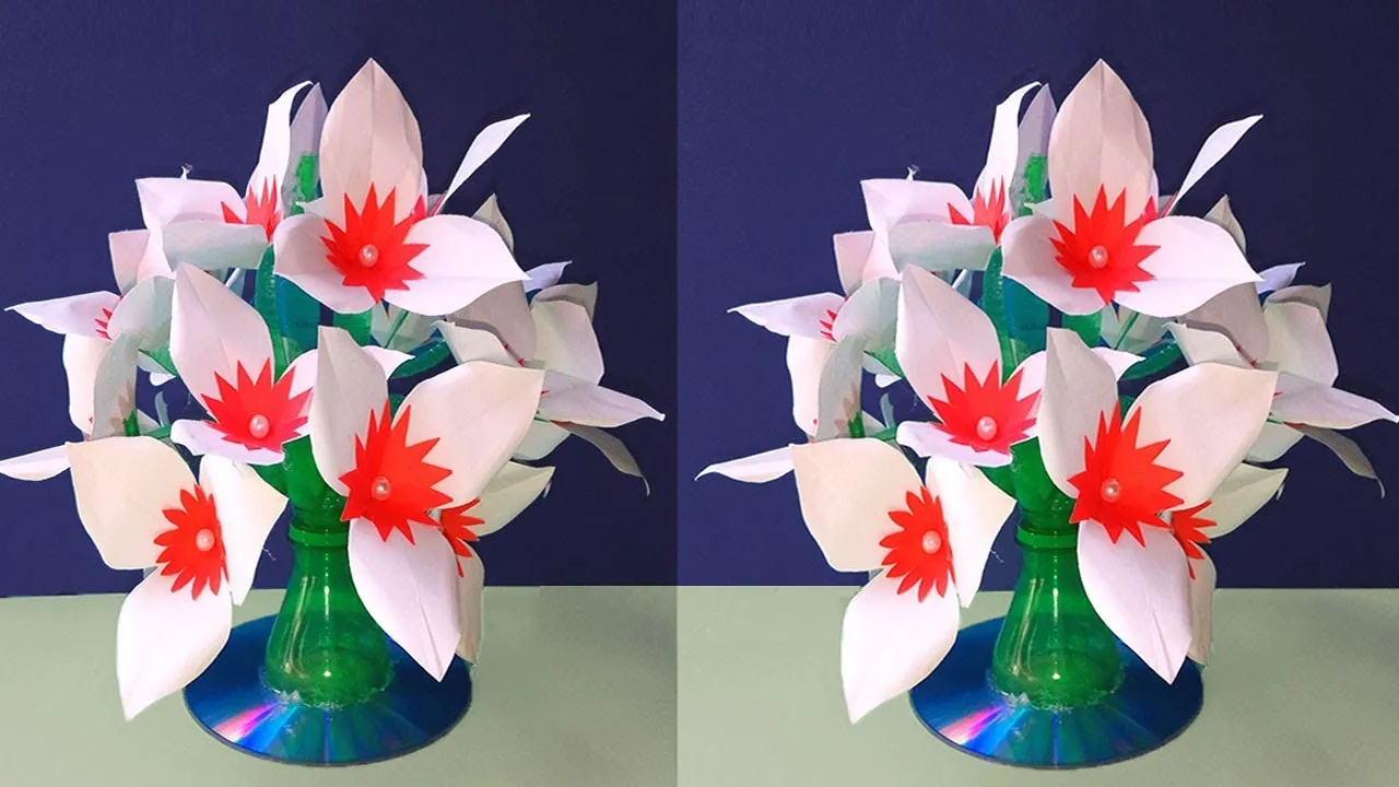 DIY Paper Flower Vase Making | Paper Flowers Guldasta Made With Empty Plastic Bottles