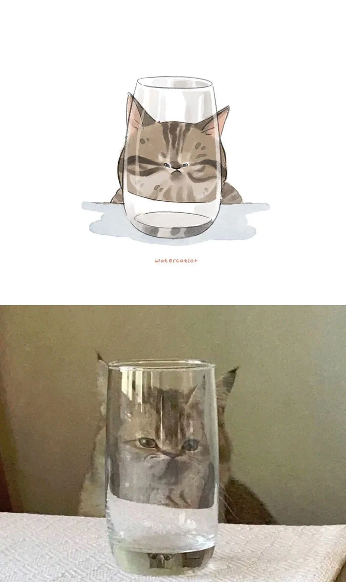 30 Of The Funniest Internet-Famous Cat Pics Get 'Watercolorized' By Amelia Rizky