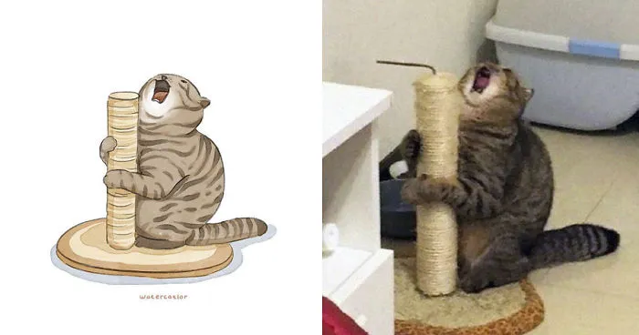 30 Of The Funniest Internet-Famous Cat Pics Get 'Watercolorized' By Amelia Rizky