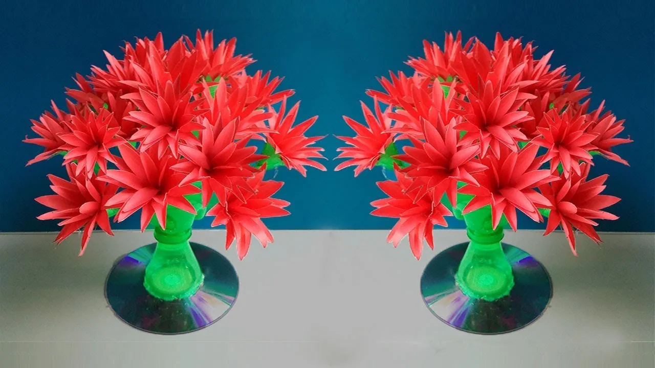 How To Make Empty Plastic Bottle Vase With Paper Flowers For Home Decor