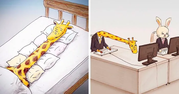 30 Funny Illustrations About Giraffes And Their Daily Life Struggles By Talented Japanese Artist Keigo