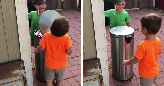 These 2 Boys Hitting Each Other With A Trash Can Lid Is Living Proof Why Women Live Longer Than Men