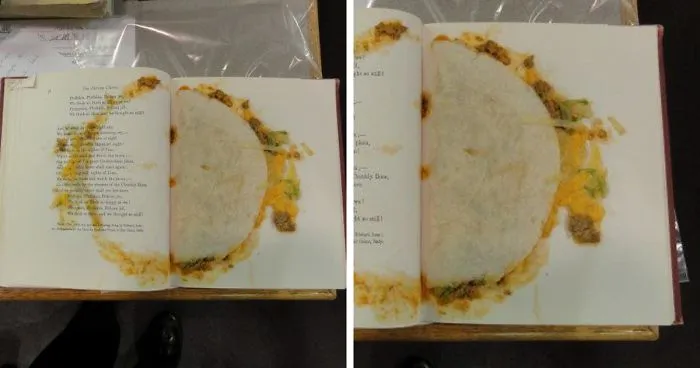 Librarian Shares Photo Of A Taco She Found In A Returned Library Book Baffling The Internet