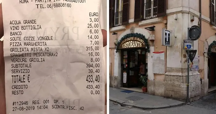 Japanese Tourists Shocked To Receive Almost $500 Bill For Two Plates Of Spaghetti, Fish, And Water In A Restaurant In Rome