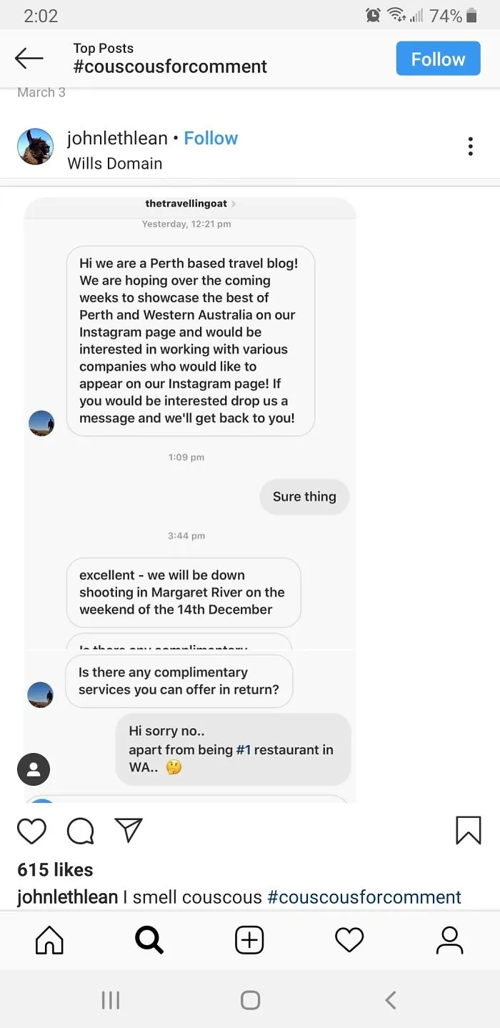 Traveling Blog Asks If They Can Feature A Hit Restaurant In Their Blog - Then Ask To Be Compensated For It