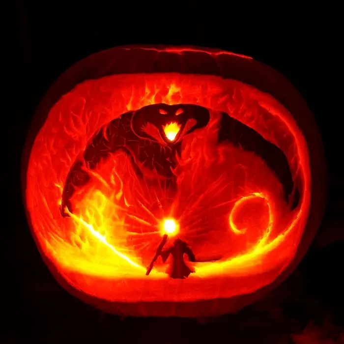 Tallado De Calabaza Gandalf vs. Balrog "No Pasaráaaaas"