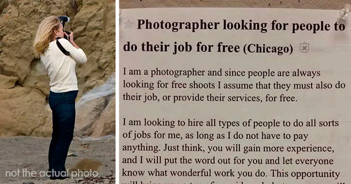 Photographer Shows How Absurd People Asking For Free Pics Are With An Ad Asking For Other Services For Free