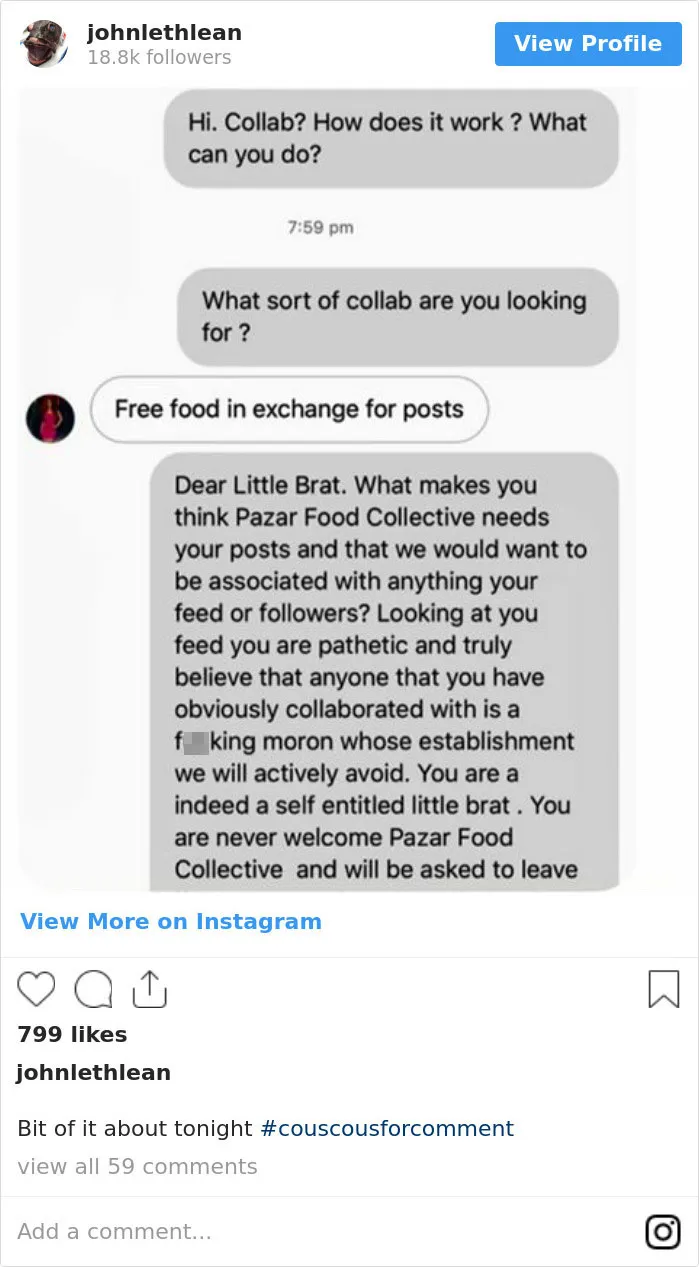 Free Food In Exchange For Posts