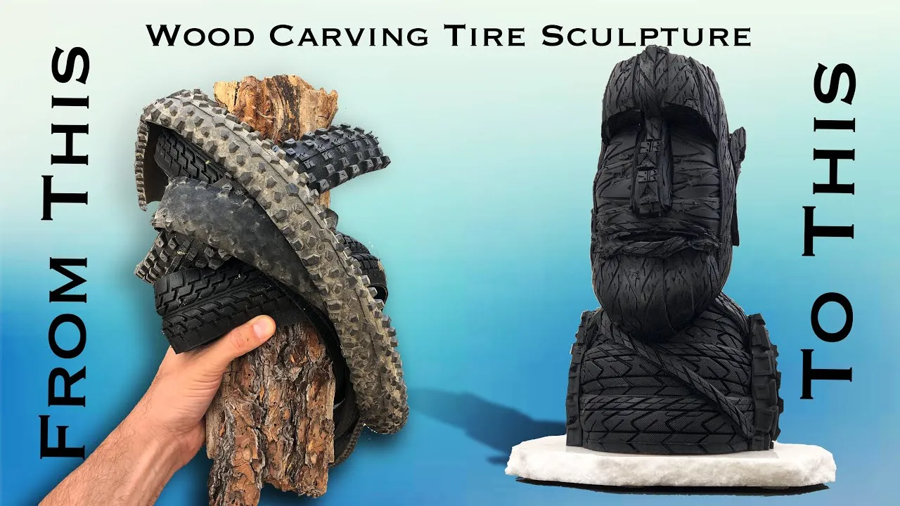 I Carved Scrap Wood And Sculpted Old Tires Into A Mini-Moai Statue (Easter Island Statues)