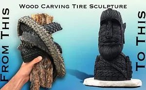 I Carved Scrap Wood And Sculpted Old Tires Into A Mini-Moai Statue (Easter Island Statues)
