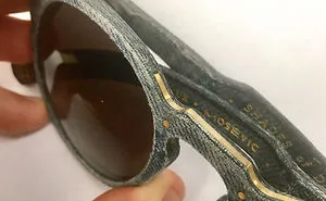 I Infuse Waste Denim With Resin And Press The Wet Layers Together Until They Dry. I Then Handcraft This Material (Like Micarta) Into Sunglasses With Brass Details. It Takes 2 Weeks To Make A Small Batch. I’ve Made Hundreds Of Prototypes Over 8 Years To Learn How To Do It.